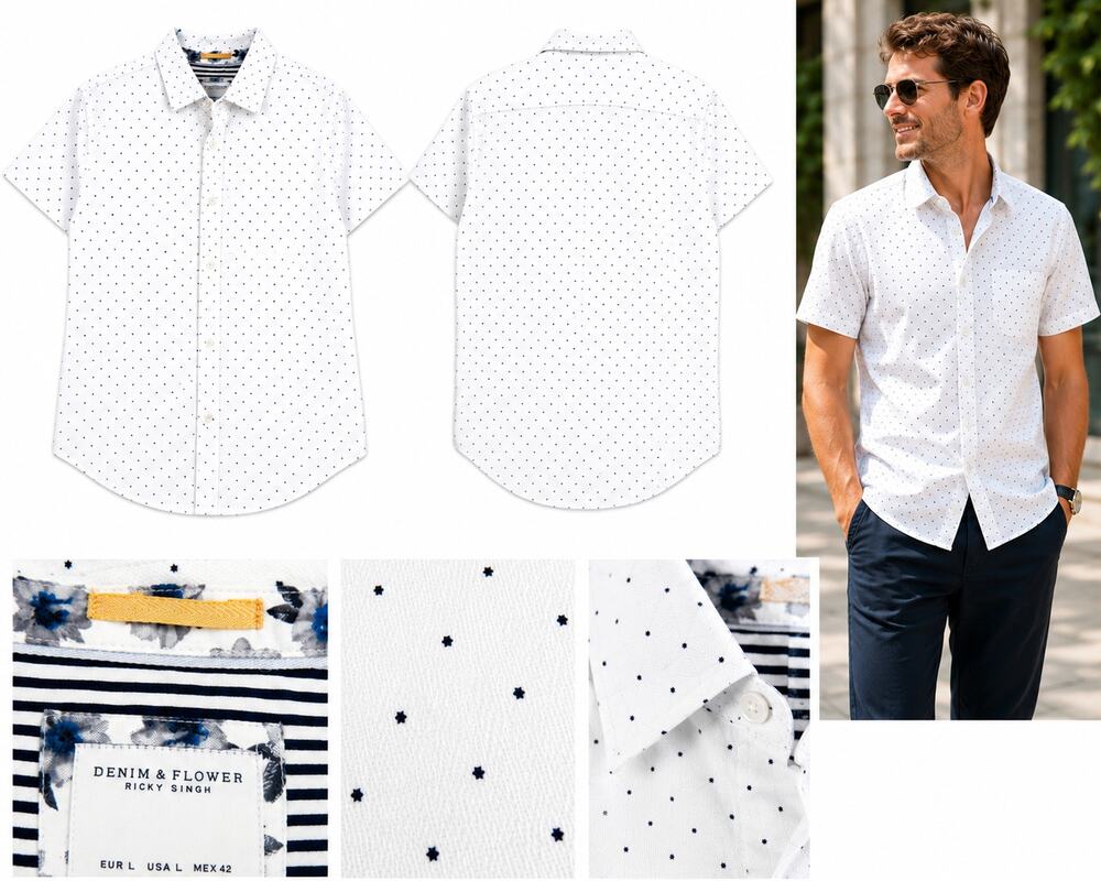 Denim & Flower Ricky Singh Men's Short Sleeve Button-Up Shirt – Size Large